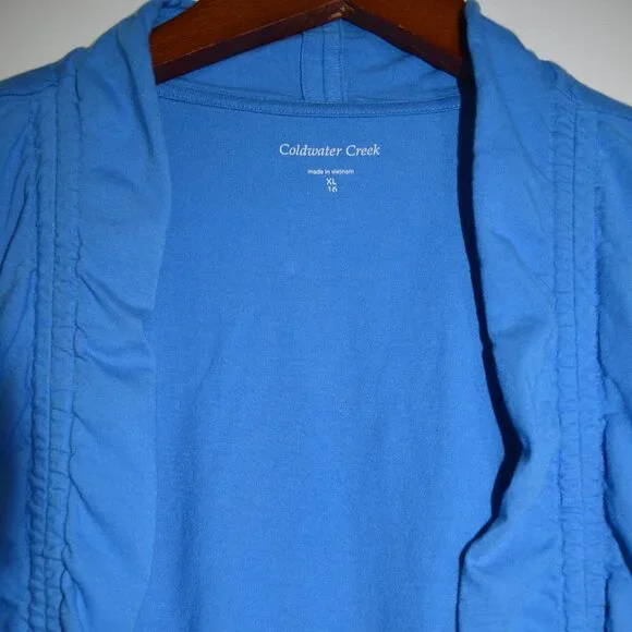 Coldwater Creek Cardigan Blue XL 16 Open Front Cotton - Picture 2 of 3